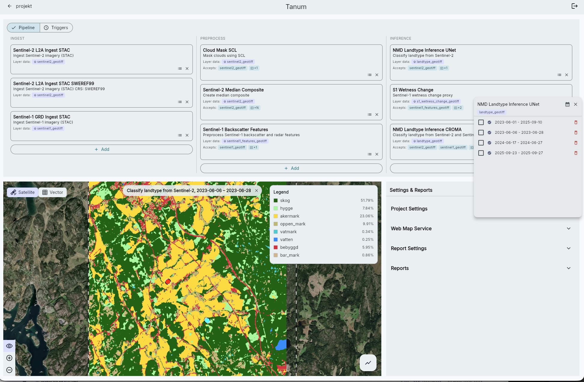 Analysflöde i Diatom med klassificeringskarta och geospatial bearbetning